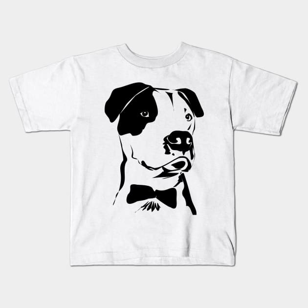 Cute Pit Bull Drawing in Black and White with a Bow Tie Kids T-Shirt by ibadishi